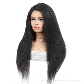 hot selling yaki kinky straight brazilian human hair lace front wig for women yaki straight human hair extension wig lace front
